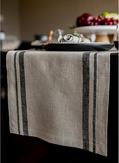 Solino Home 100% Pure Linen Table Runner, 14 x 36 in, French Stripe | Table - Image 2