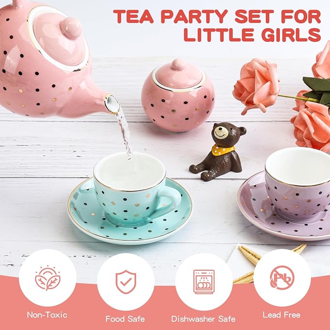 CHENP.HMC Tea Party Set for Little Girls, 13 Piece Sets Kids Tin Tea Party - Image 5