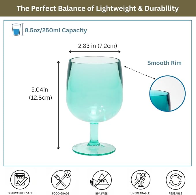 Colored Plastic Wine Glasses Set of 8, Acrylic Short Stem Goblets | 8.5 oz - Image 7