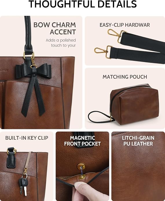 Laptop Tote Bag for Women, Leather Work Tote Bags - Image 5