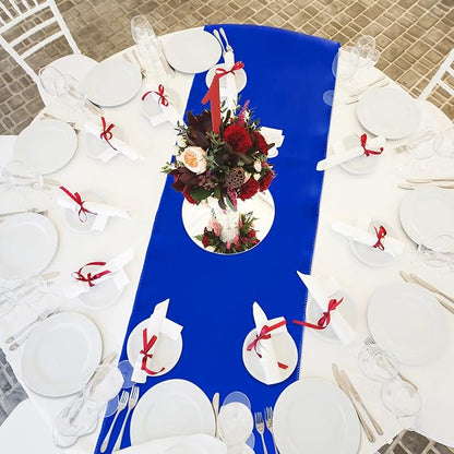 Queekay 24 Pcs 84'' Round Plastic Tablecloth 12 x 108'' Satin Table Runners Set - Image 4