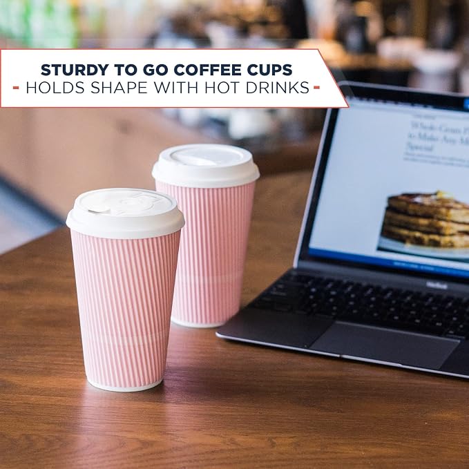 Disposable Coffee Cups With Lids - 16 oz To Go Coffee Cup. Large Travel Cups - Image 4