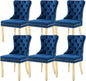 KCC Velvet Dining Chairs Set of 6, Upholstered High-end Tufted Dining Chair with Nailhead Back Ring Pull Trim Stainless Steel Legs, Contemporary Nikki Collection Modern Style for Kitchen, Blue