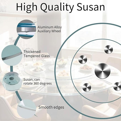 28" Glass Lazy Susan for Dining Table, Glass Turntable Table Centerpiece with 6 Rotating Wheels, 360° Smooth and Silent Spin Tabletop Rotating Tray, for Family Gatherings, Banquets, Weddings, 72 cm