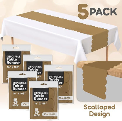 Gold Scallop Table Runner, Disposable Plastic, 5 Pack - Image 2