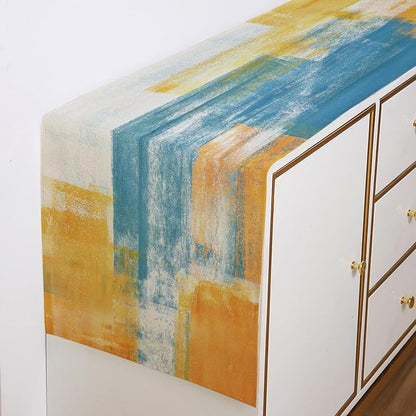 Orange and Blue Table Runner 13x72 Inch Modern Abstract Art Painting Kitchen - Image 3