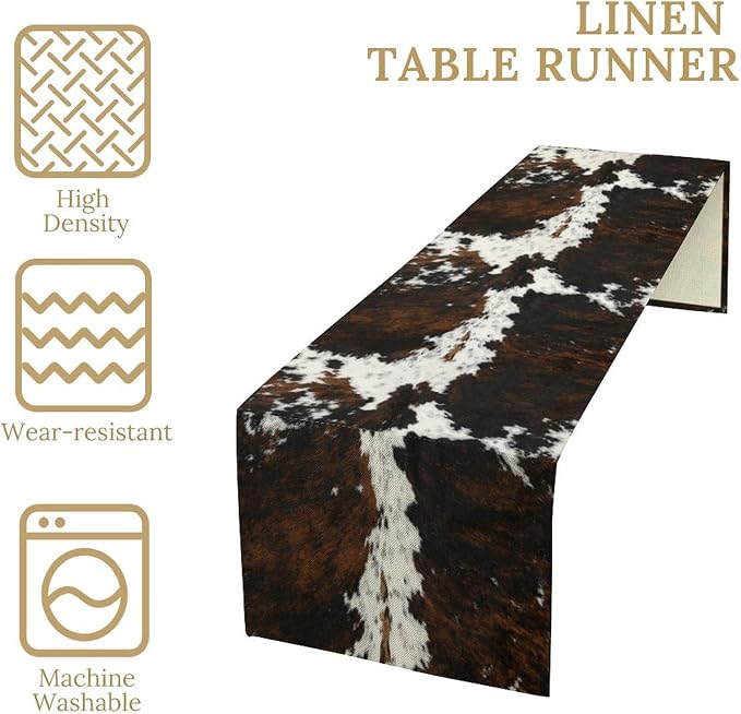 Vintage Cow Print Table Runner, Rustic Cottage Country Farm Animal Fur Skin - Image 4