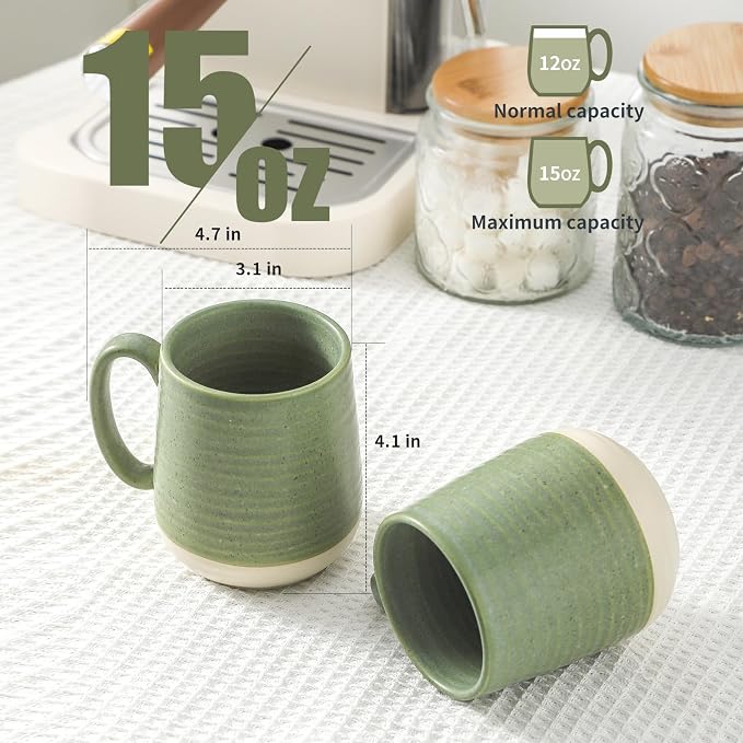 HASENSE Porcelain Coffee Mugs Set of 4, 15 Oz Large Coffee Cups, Latte Cup - Image 3