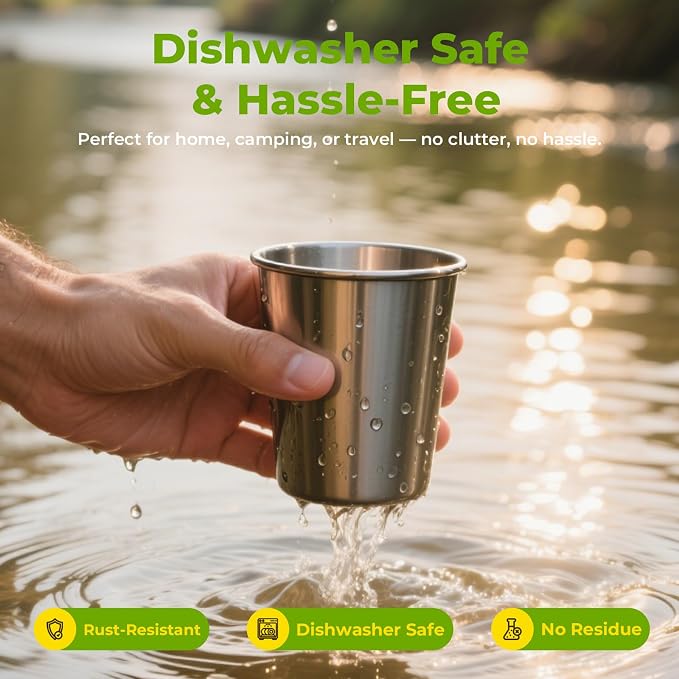 16oz Stainless Steel Pint Cups, Stackable Metal Drinking Glasses | Stainless - Image 4