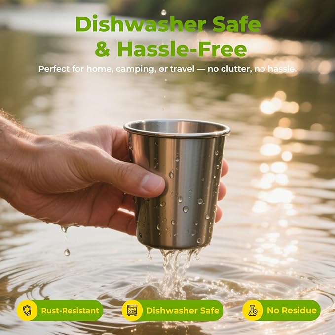 12oz Stainless Steel Pint Cups, Stackable Metal Drinking Glasses | Stainless - Image 4