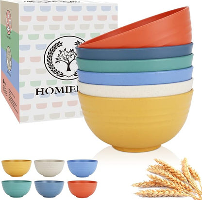 Wheat Starw Cereal Bowls, Unbreakable Bowl Set 6 PCS, Microwave and Dishwasher by HOMIENLY