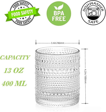 Amzcku Vintage Drinking Glass Set of 6 Kitchen Glasses Cup（13 OZ），for Water，Cocktail，Milk，Juice and Beverage.…