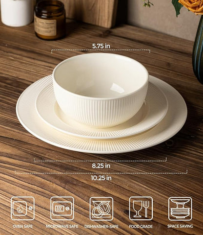 Ceramic Dinnerware Set for 6, 18-Piece Plates and Bowls Set | Lightweight - Image 2