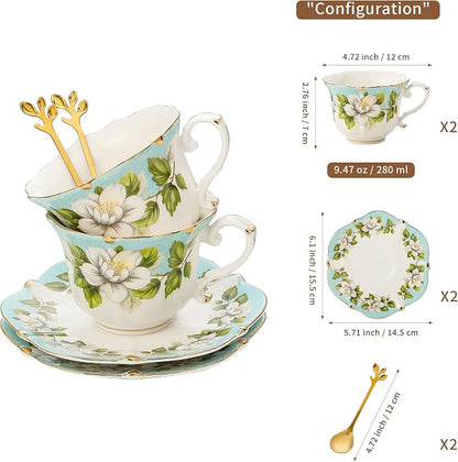TATSUMI Country Roses Bone China Tea Cup and Saucer Set, 6 Pieces, Vintage Style - Image 2