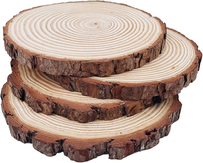 Natural Round Discs Rustic Wood Slices 4 PCS 9-10 inch Unfinished Wood kit - Image 2