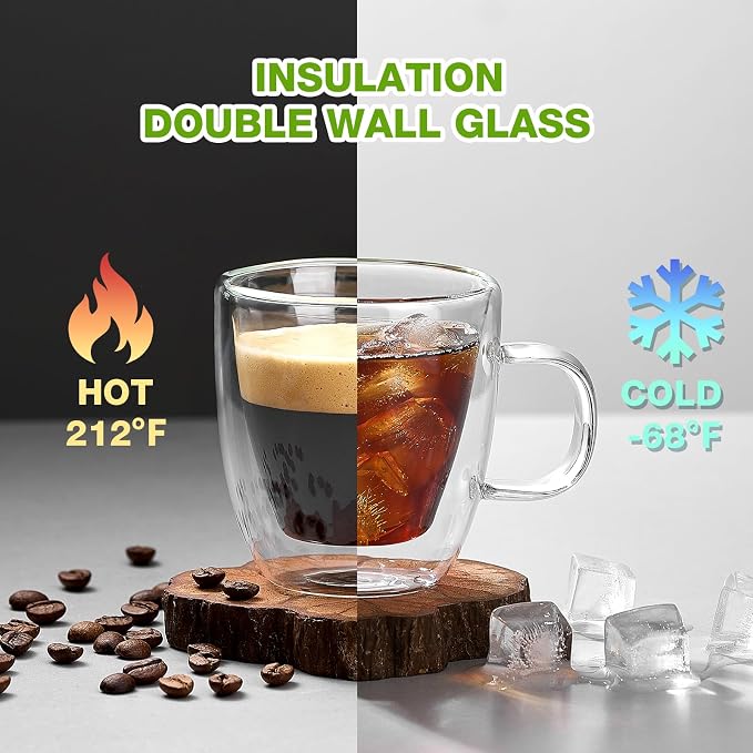 Mfacoy Glass Double Wall Insulated Espresso Cups, 5.4 oz Shots Cup - Image 3