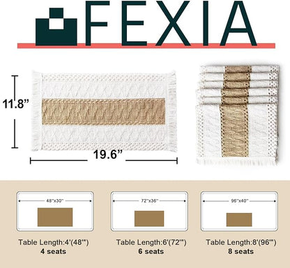 Boho Placemats Set of 6, Macrame Table Mats Farmhouse Dining Decor | 12x20" - Image 3