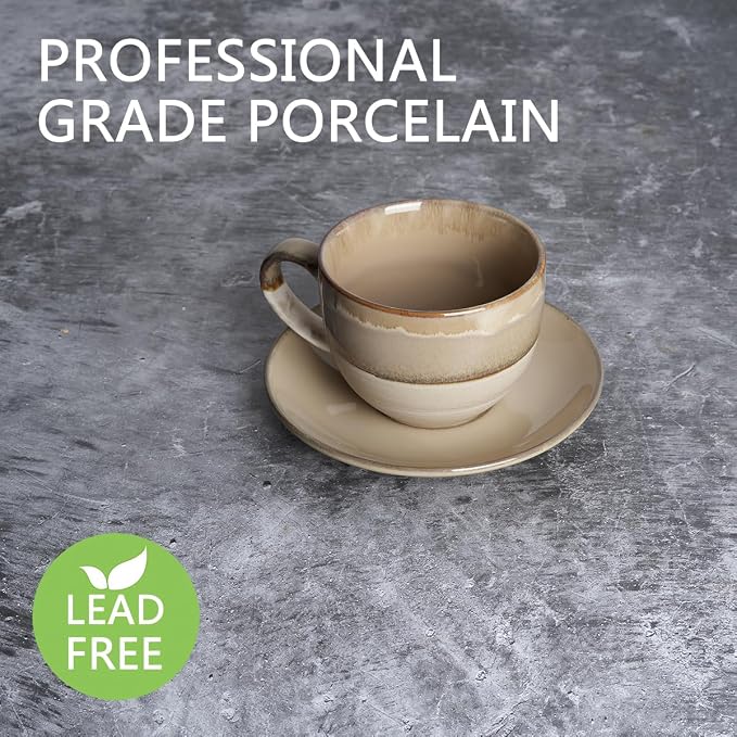 Bosmarlin Ceramic Cappuccino Cup and Saucer Set of 2, 10 Oz, Coffee Cups - Image 3
