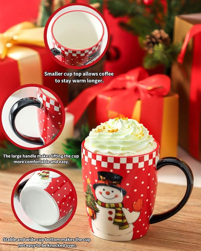 HASENSE Christmas Coffee Mugs Set of 4, 15 oz Ceramic Holiday Cups - Image 3