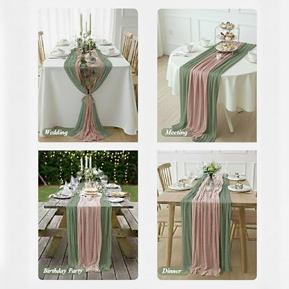 Cheesecloth Table Runner 6 Pack Sage Green and Dusty Pink, Boho Gauze Table - Image 4