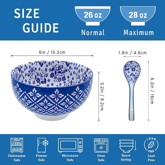 28Oz Ceramic Soup Ramen Bowl Set of 6 - Image 2