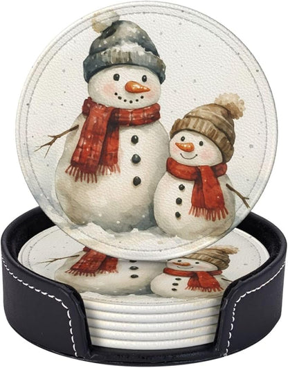 Winter Watercolor Snowman and Snow Scene Coasters by KiuLoam