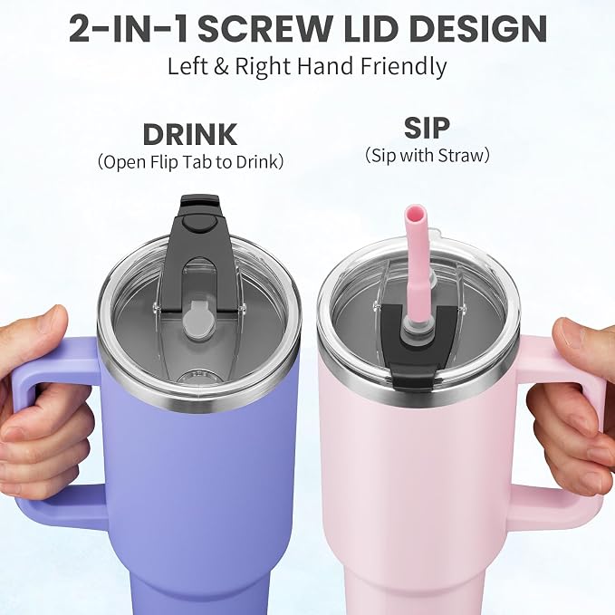 BENZZO Tumbler with Lid and Straw 40oz Stainless Steel Hydro Tumblers with - Image 4