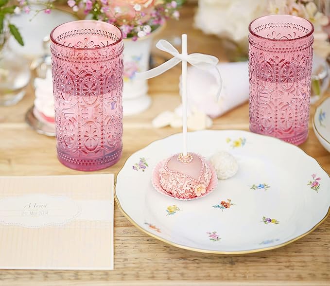abrwyy Pink Drinking Glasses, 12oz Pink Glassware, Vintage Glassware | - Image 9