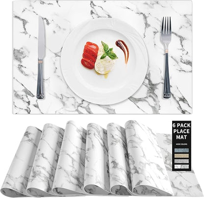 Leather Placemats Set of 6, Marble Placemats for Dinner Table Mats Heat Resistant Placemats Washable Insulation Table Mat Kitchen Marble Place Mats Nordic Style
