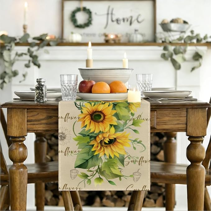 Summer Sunflowers Table Runner, Seasonal Spring Summer Flowe Table Runners | - Image 3