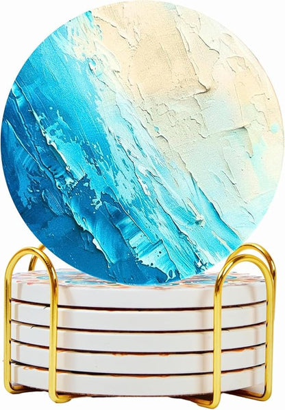 Ceramic Marble Coasters Set of 6, Absorbent Drink Coasters by ilohaus