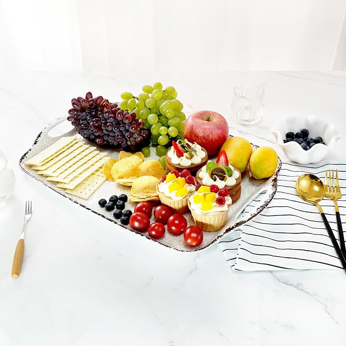 TP Melamine Serving Trays with Handles, 17” x 12”, Rustic White | Rectangular - Image 6