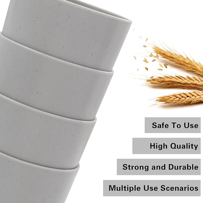 ejonirinjonir EI 15oz Wheat Straw Cups 8pcs Grey Plastic Reusable Cups - Image 3