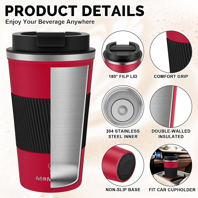 MOMSIV 12oz Travel Coffee Mug, Insulated Coffee Cup - Image 5