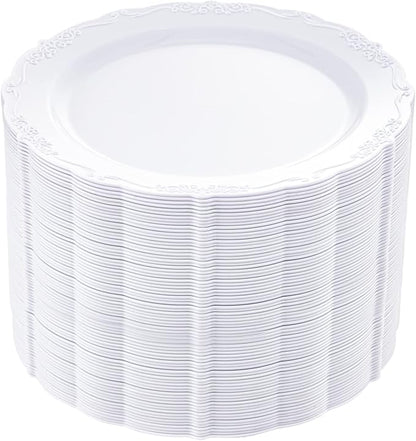 DaYammi 60PCS White Plastic Plates, Heavy Duty White Disposable Plates Premium 10inch Dinner Plates Hard Plastic Plates Disposable for Party Wedding Bridal Shower