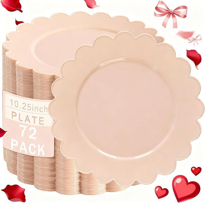 SUT 72-Count Pink Plastic Plates Disposable 10.25 Inch - Scalloped Edge Dinner Plates for Valentine’s Day, Parties, Birthdays, Weddings | Lightweight & Durable Disposable Dinnerware (72 Pack)