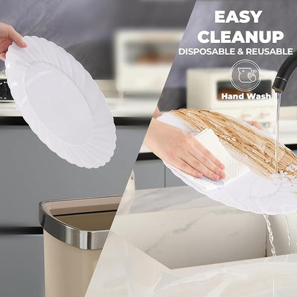 U-QE 25 Pieces Oval White Plastic Plates Disposable Heavy Duty - 15.6inch Large Plates Disposable Plastic Dinner Plates - Oval White Disposable Plates for Party, BBQ, Picnic and Weddings