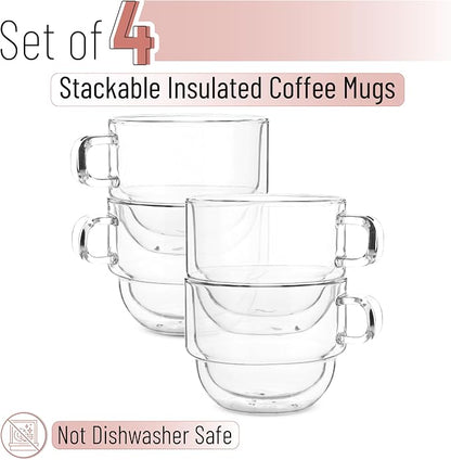 BTaT- Double Walled Stackable Glass Coffee Mugs, 12 oz, Glass Coffee Cups - Image 2