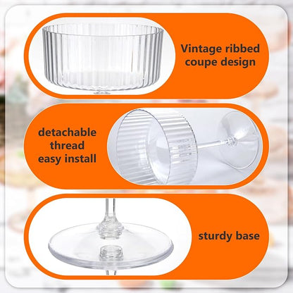 Jingmore 100 Pcs Ribbed Martini Glasses 10 oz Disposable Plastic Vintage Ribbed - Image 4