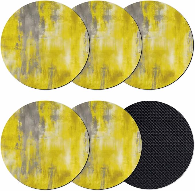 Vintage Yellow Coasters Set of 6, Absorbent Coasters by Unknown