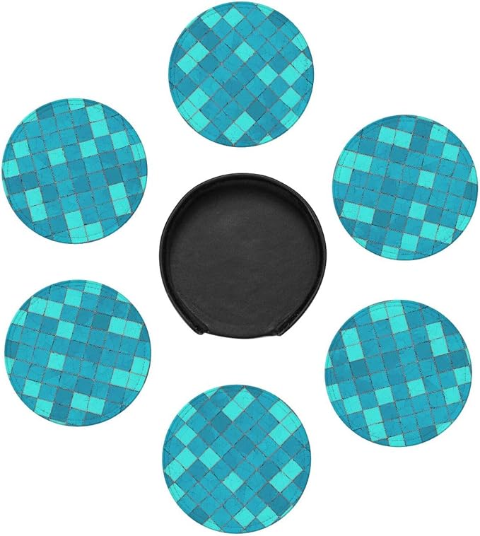 Ocean Blue Turquoise Scales Leather Coasters Set of 6 - Image 7