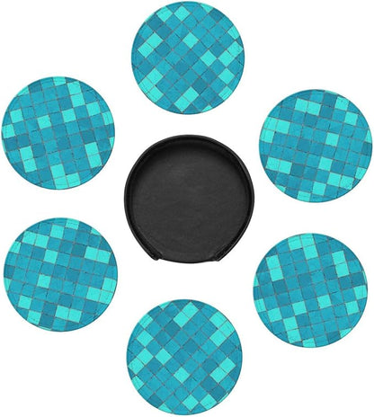 Ocean Blue Turquoise Scales Leather Coasters Set of 6 - Image 7