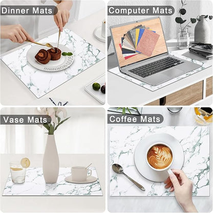 Homaxy Faux Leather Heat Resistant Placemats for Dining Table Set of 8, Waterproof Wipeable Washable PU Table Mats, Easy to Clean Anti-Slip Place Mats, 11.8" x 17", Marble