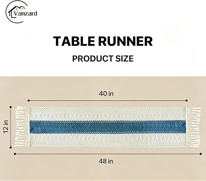 Blue Boho Table Runner for Home Decor - Image 2
