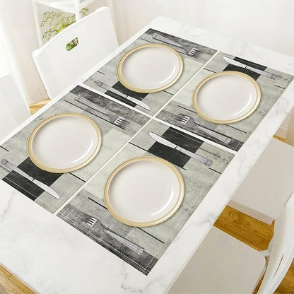 Gradient Placemat Set, Modern Minimal Black White Grey Abstract Geometric Shape Line Patchwork Pattern Home Decor Linen Table Mats for Dining Room Kitchen Party (17x12in) x2P