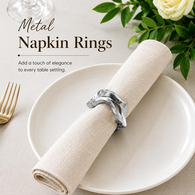 Modern Aluminum Napkin Rings Set of 8, Lightweight Metal Table Decor, - Image 2
