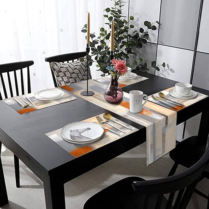 Orange and Brown Abstract Modern Table Runner - Image 3