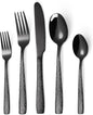 20 Piece Black Modern Flatware Set Hammered Silverware Set Stainless Steel Fine by MetalServingUtensils