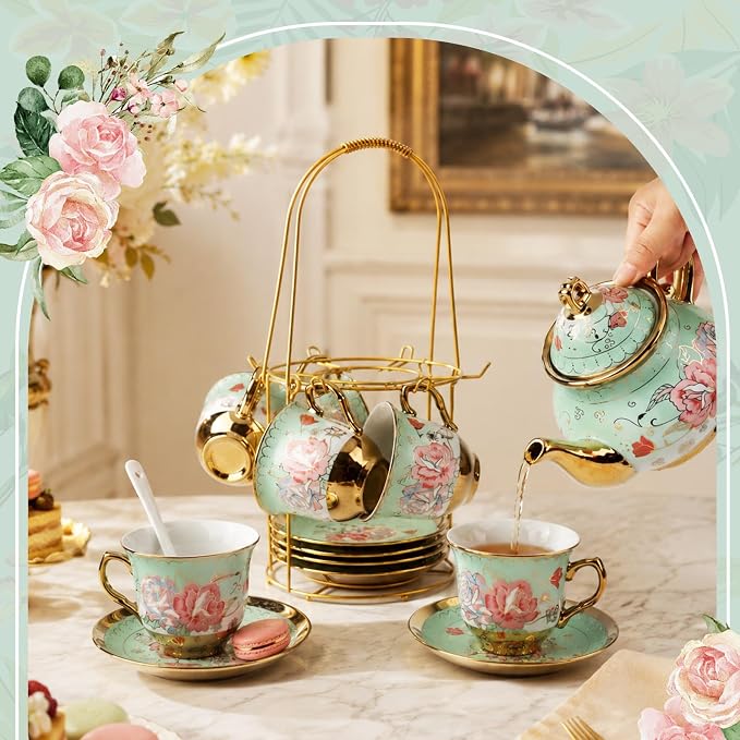 20 Pcs Porcelain Tea Set, European Ceramic Adult Tea Service Set - Image 2