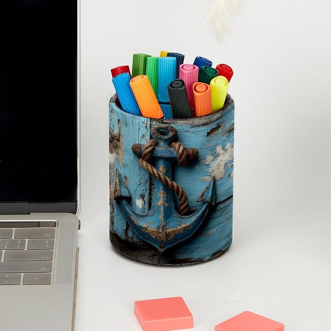 Leather Pen Holder for Desk, Retro Anchor Pencil Cup Pen Organizer Makeup Brush - Image 5